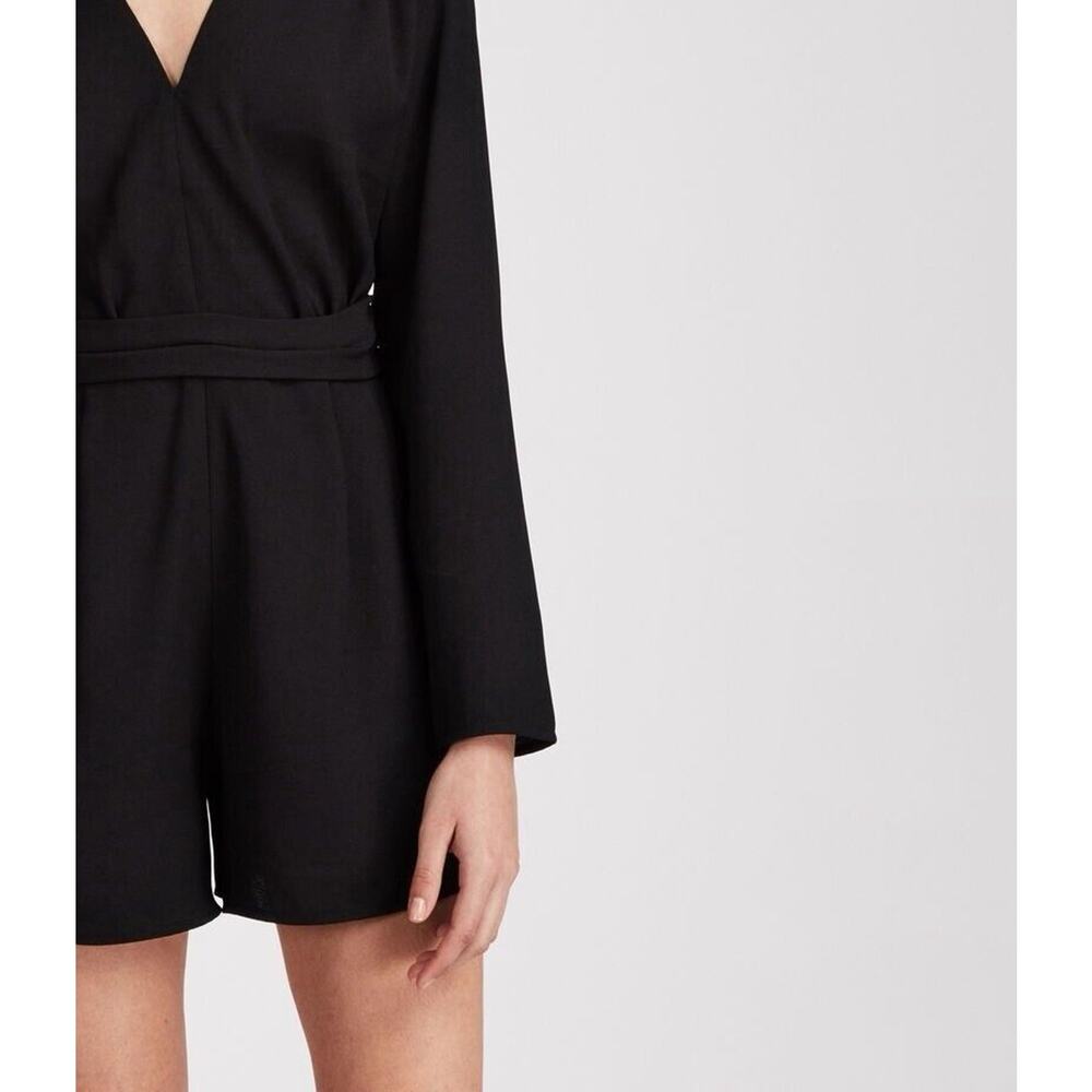 Allsaints Karine Playsuit Black Deep V-Neck Wrap-Over Belt Romper Size 6 - Picture 2 of 11